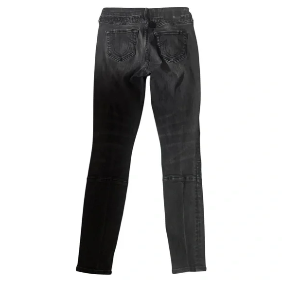 True Religion Halle Mid Rise Super Skinny Moto Women’s Jean Black Distressed 25 - Picture 8 of 15
